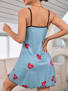 女士情書印花背心睡裙，適用於家居 - 彩色 - 查看 2