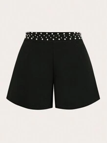 SHEIN Clasi Plus Size Casual Shorts With Pendant Decoration For Summer - Black - View 1