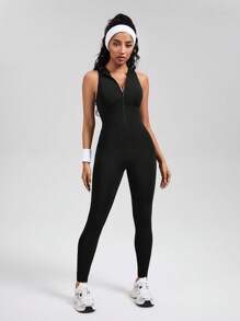 Activina Activina Solid Color Zippered Sleeveless Sports Jumpsuit For Summer