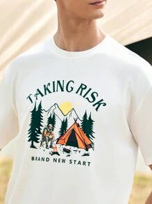 In My Nature Men Round Neck Letter And Graphic Print Short Sleeve T-Shirt For Summer Outdoor - White - View 3