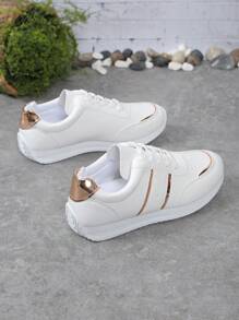Fashion Women Flat Shoes, Autumn/Winter Korean Style Letter Print Casual Sports Sneakers, White Running Shoes With Soft Sole