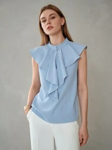 MOTF PREMIUM SOLID JABOT COLLAR BLOUSE,CHIC BLOUSE