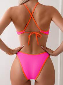 Swim Mod 夏季海滩女士拼色简约日常两件套比基尼套装