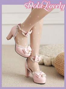 Dola Lovely Sexy And Fashionable High Heels With Bow Decoration, Graduation Heel, Prom Heels For Summer Halloween Spring Shoes Spring Break Easter For Christmas Fairycore - Pink - View 4