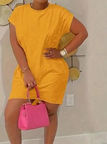 Maweii Cộng với kích thước trang phục thường ngày màu trơn đơn giản - Màu vàng - Xem 1