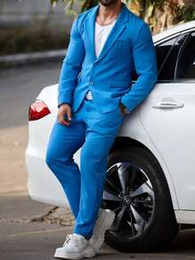 Manfinity Mode Conjunto De Chaqueta Y Pantalón De Traje Para Hombre En Color Sólido Con Cuello De Solapa