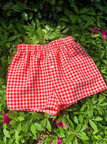 Comfortcana Women Y2K Plaid Pajamas Shorts Button House Shorts - Red - View 3