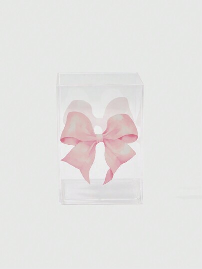 Kawaii Bow Detail Bowknot Printed Transparent Pen Holder With 4-Sided Print Design, School Back To School