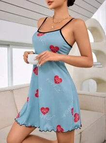 女士情書印花背心睡裙，適用於家居 - 彩色 - 查看 3