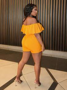 Slaydiva Off-The-Shoulder Orange Women Jumpsuit With Ruffle Trim For Vacation - Orange - View 5