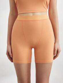 Ocili Leisure Stretchy & Comfy Ribbed High Waist Cycling Shorts Lounge Short -Bright Orange - Orange - View 6