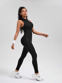 Activina Activina Solid Color Zippered Sleeveless Sports Jumpsuit For Summer