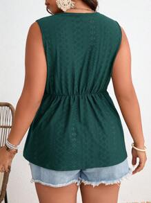 SHEIN Frenchy Plus Size Black Lace Patchwork Babydoll Tank Top - Dark Green - View 2