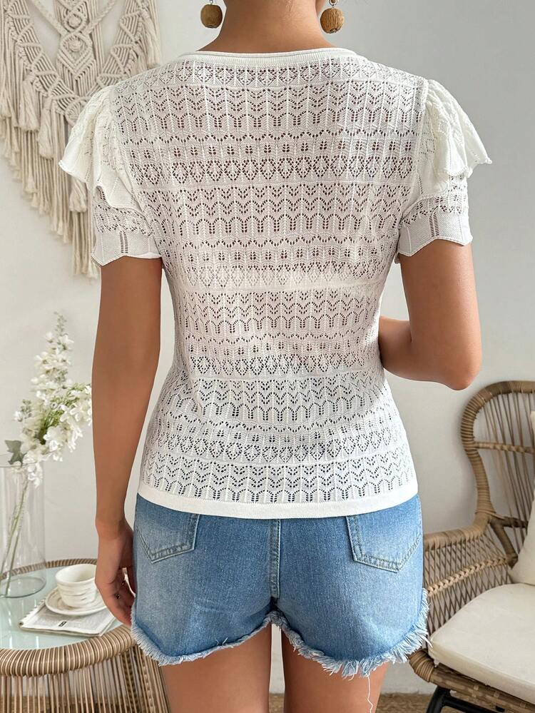 Women Double-Layered Ruffle Short Sleeve Knit Top For Vacation