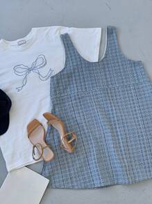 DAZY 女士夏季短袖圆领蝴蝶结刺绣宽松T恤，带蝴蝶结可爱上衣，图案T恤 - 白色 - 查看 5