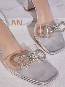 SHUZIA Women Bow Rhinestone Decorated High Heel Sandals Suitable For Daily Party Gathering - Silver - View 5