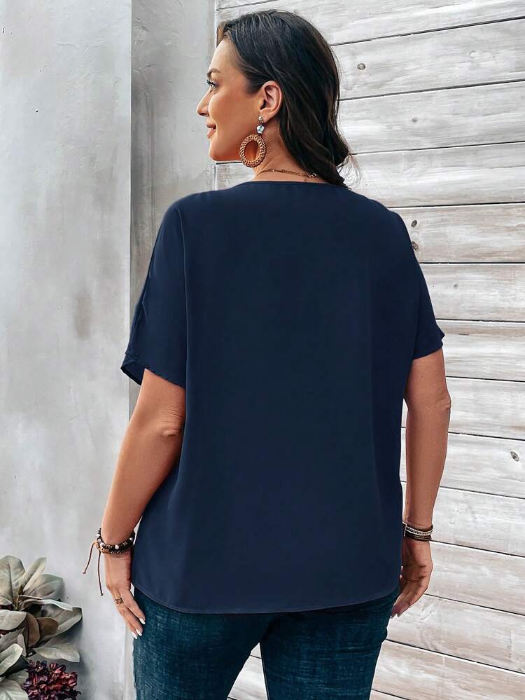 Plus Size Women's Orange Button Embellished Short Sleeve Shirt For Spring