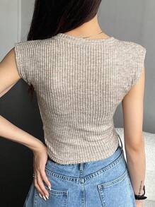 DAZY 女士紧身短袖针织网纱上衣，蓬松质感，夏季，短款上衣