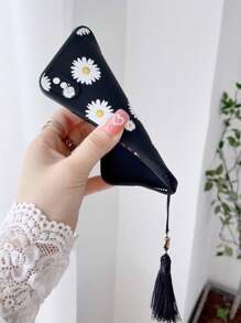 Summer Flower Pattern Phone Case With Tassel Decor Compatible With IPhone15/15Plus/15Pro/15Promax,International Version, Not The Domestic Version - Black - View 3