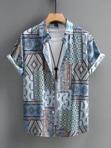 Manfinity Homme Chemise à boutons pour hommes à manches courtes imprimée - Multicolore - Voir 1