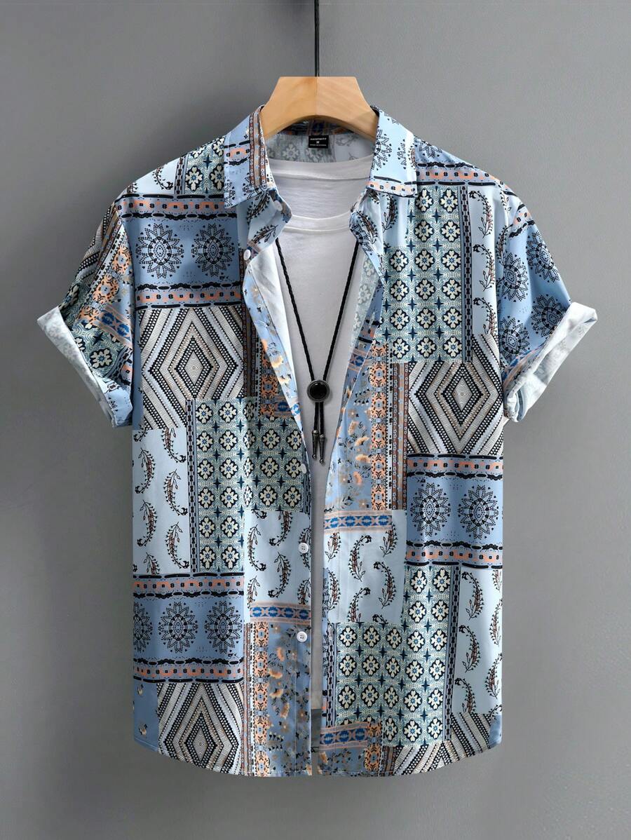 Manfinity Homme Chemise à boutons pour hommes à manches courtes imprimée - Multicolore - Voir 1