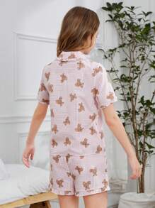 少女新品到貨，可愛的熊貓印花寬鬆短袖T恤和短褲套裝，適用於居家穿著 - 彩色 - 查看 2