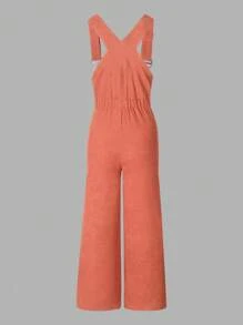 SHEIN Teen Girl Letter Patched Detail Overall Jumpsuit - Orange - View 2