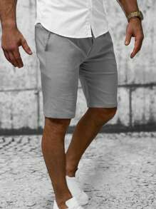 Men's Casual Solid Color Shorts, Summer - Light Grey - View 3