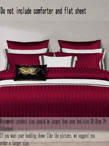 红色缎面羽绒被套 条纹床上用品套装 3 件套 装饰红色被套 柔软超细纤维羽绒被套 适合男孩女孩 1 个羽绒被套 2 个枕套 无被子 - 酒紅色 - 查看 8