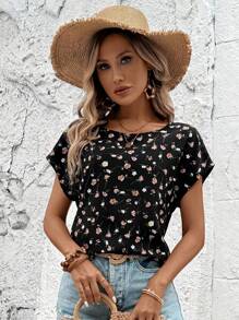 EMERY ROSE Women Classic Black Shirt In Small Flowery Print And Casual Fit