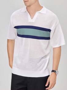 Manfinity Homme Hombres con rayas de manga corta y diseño holgado, Top de punto casual para verano
