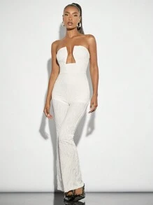 SHEIN BAE Solid White Sleeveless Jumpsuit With Plunging Neckline, Music Festival Clothing, Summer Women Clothes, Summer Women Graduation Outfit