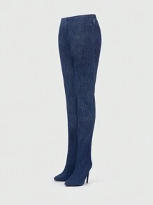 女士时尚尖头纯蓝色高跟靴配裤子情人节款 - 藍色 - 查看 4
