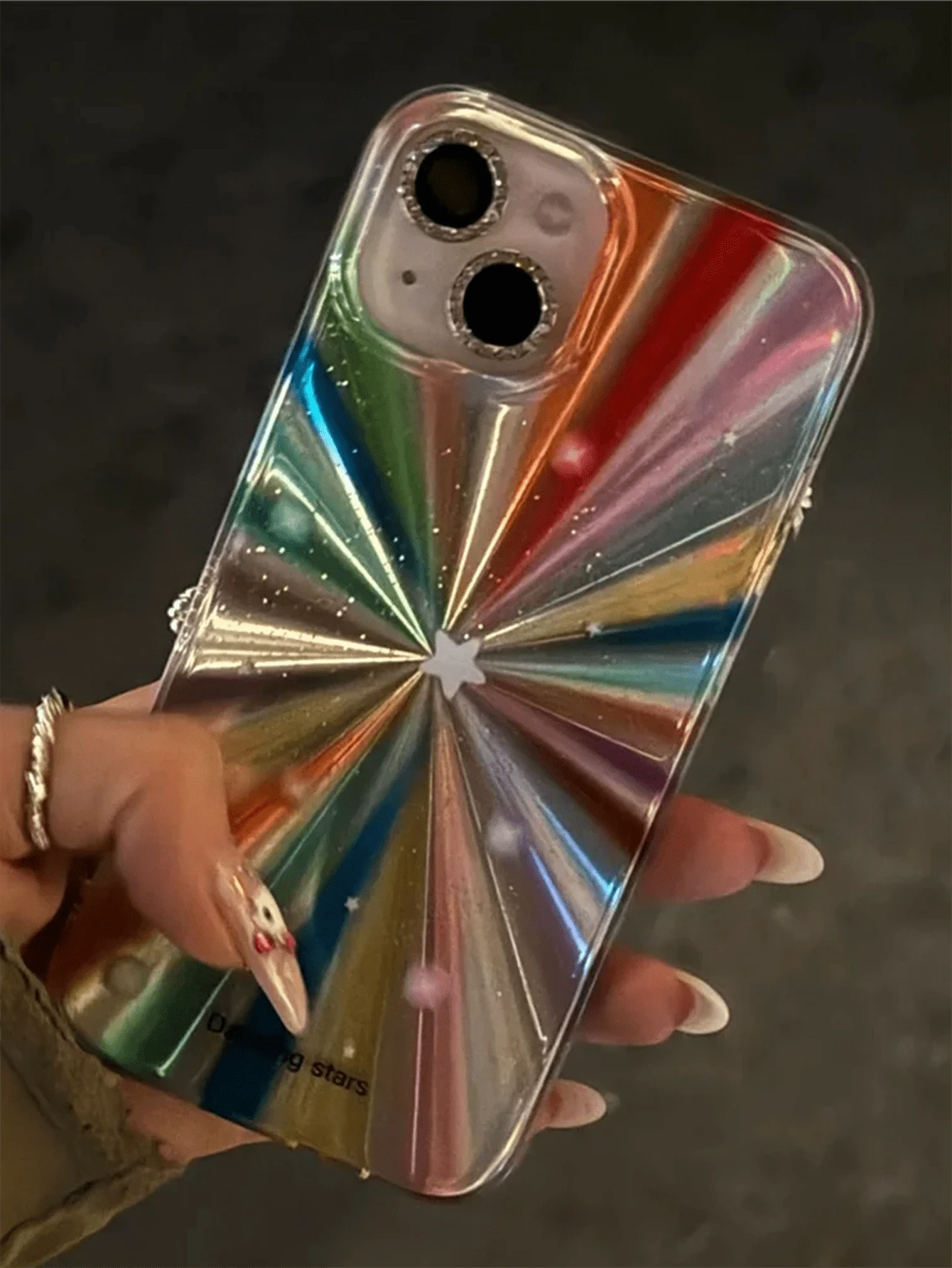 1PC Luxury Laser Radiant Firework Rainbow Color Phone Case Compatible With Iphone 16 15 14 13 12 11 Pro Max Glitter Star Lens Protection Soft Cover - Color - View 1