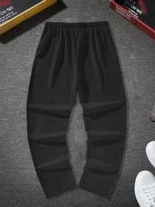 Manfinity Hypemode Loose Fit Men's Patch Detail Drawstring Waist Sweatpants - Black - View 2