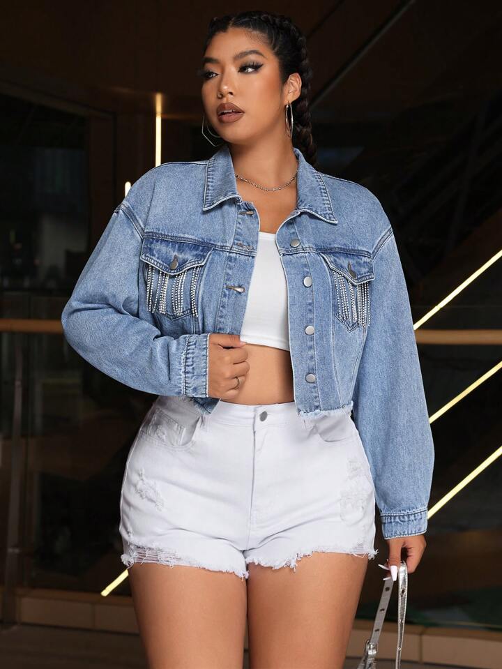 Rhinestone denim jacket plus size outlet