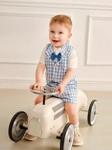SHEIN Baby Boy Bow Tie Shirt Vest Shorts Gentleman Suit Spring And Summer Elegant Academy Style - Baby Blue - View 6