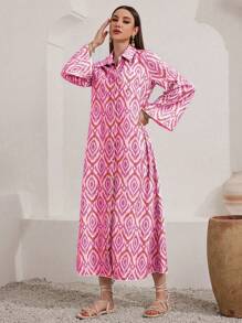 Al Najma Maxi Vacation Leisure Dress With Full Print And Flare Sleeves - Red - View 5