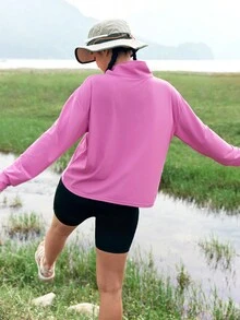 In My Nature Women Outdoor Sweatshirt With Drawstring Hem And Long Sleeve, Thin Style Compression Shirt - Hot Pink - View 2