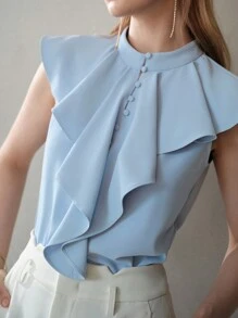 MOTF PREMIUM SOLID JABOT COLLAR BLOUSE,CHIC BLOUSE