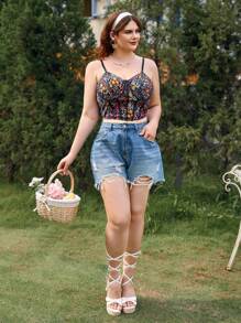 Dreamara Haut court cami à imprimé floral pour les vacances et grandes tailles, pour l été