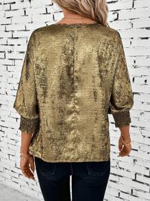 SHEIN LUNE Women Casual Round Neck Batwing Sleeve Blouse