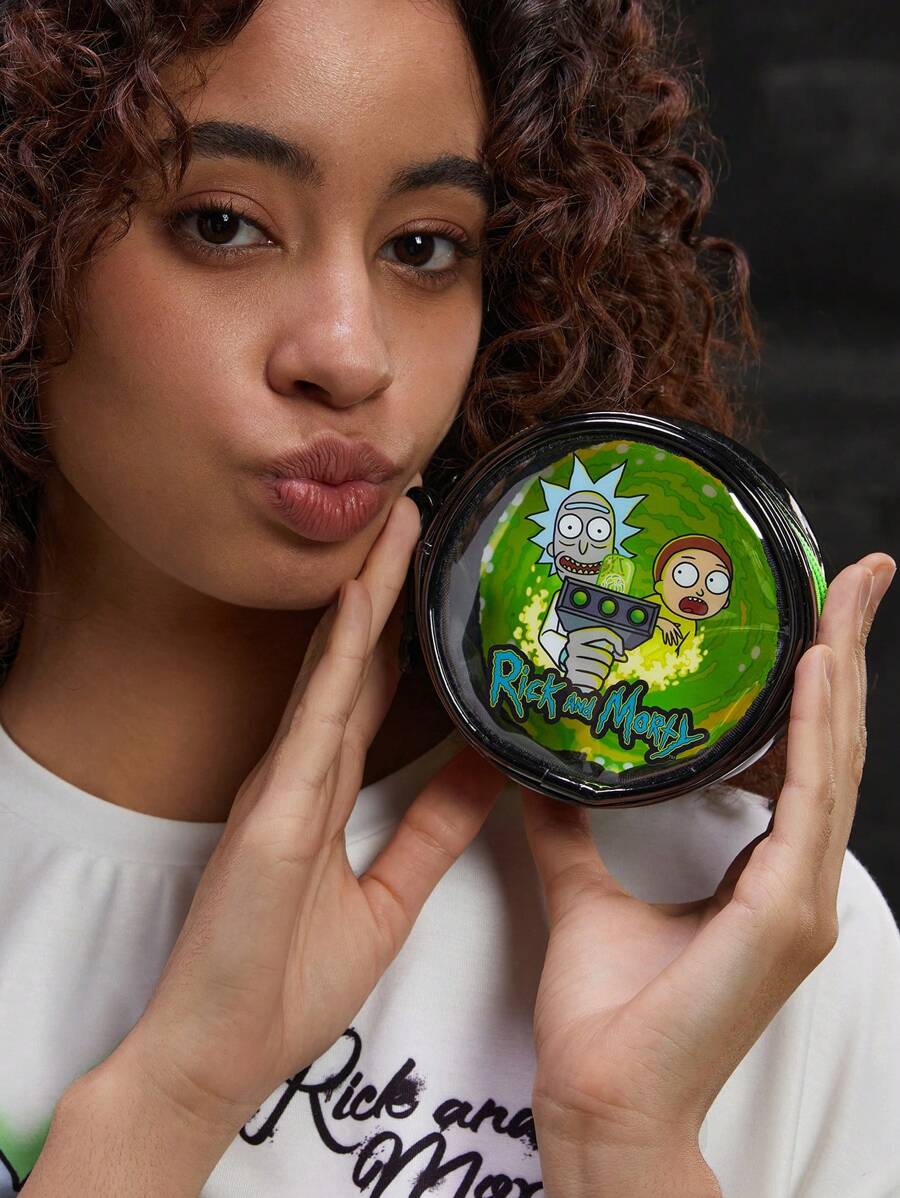 Rick and Morty X SHEIN Cartoon Printed Round Coin Purse - Green - View 1