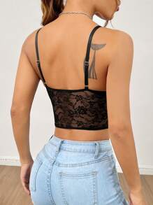 SHEIN PETITE Lace Cami Black Corset Top - Black - View 2