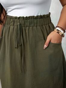 SHEIN LUNE Plus Size Women Halloween Coffee Brown Elastic Waist Fashionable Skirt