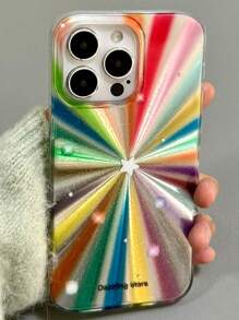 1PC Luxury Laser Radiant Firework Rainbow Color Phone Case Compatible With Iphone 16 15 14 13 12 11 Pro Max Glitter Star Lens Protection Soft Cover - Color - View 3