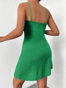 SHEIN PETITE Tie Front Ruched Bust Cami Dress - Green - View 2