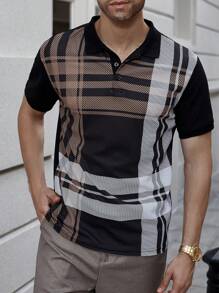Manfinity Bizformal Áo thun polo tay ngắn in họa tiết kẻ sọc mùa hè cho nam - màu đen - Xem 1