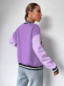 Flirla College Style Letter Printed Baseball Jacket Fall Winter Cloth For Women - Multicolor - View 2
