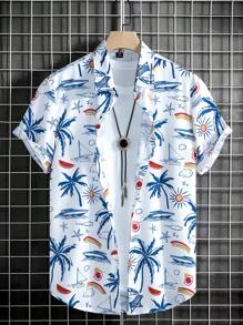 Manfinity RSRT Men Short Sleeve Button Down Casual Vacation Floral Graphic Printed Collar Shirt For Summer